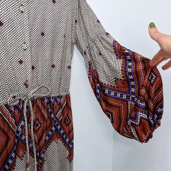 Vintage Van Raalte 70s Tiered Midi Print Dress 14 - Picture 7 of 13